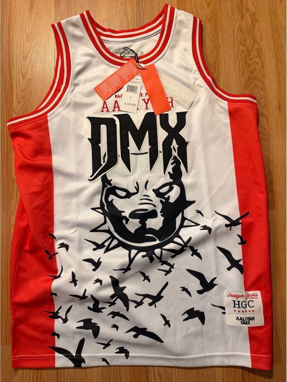 $120 LARGE White and red Aaliyah DMX “BABY GIRL” JERSEY